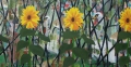 Met drie zonnebloemen, twee zwanen en een paar vissen, 187,5 x 97 cm, olieverf op linnen, 2011.