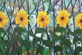 Met vijf zonnebloemen en twee zwanen, 199,5 x 134 cm, olieverf op linnen, 2011.