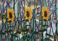 Drie zonnebloemen, 145 x 200 cm, olieverf op linnen, 2012