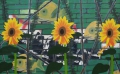 3 zonnebloemen en gorilla's, 160 x 100 cm, olieverf en spuitverf op linnen, 2014